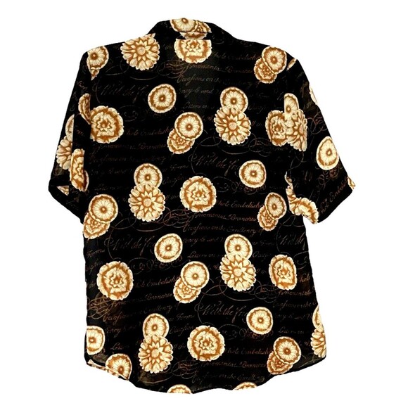 Hot Stuff Women' Blouse Button Shirt Short Sleeve Black Floral USA Size Large - Picture 2 of 5